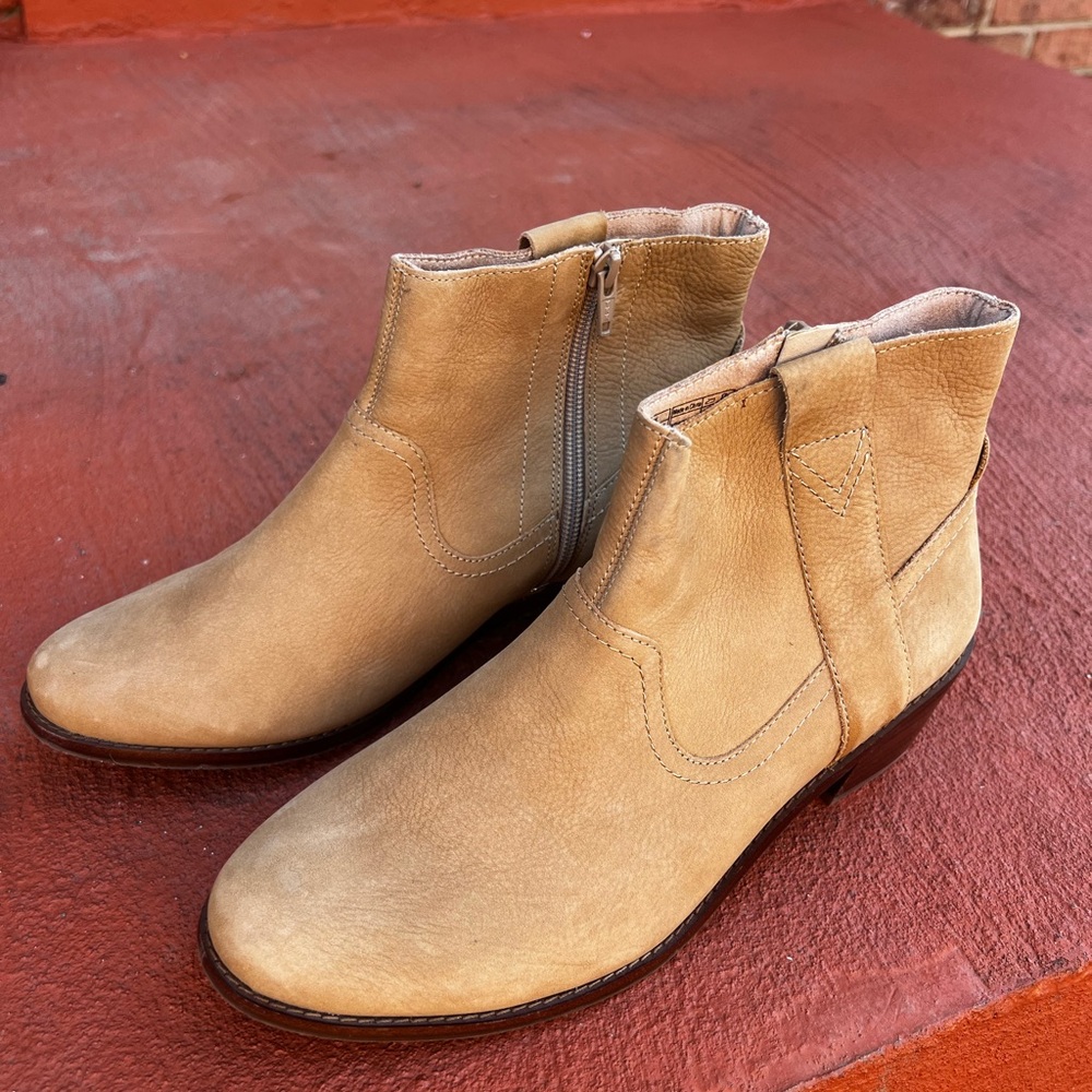 Vionic Suede Weather Resistant Tan Ankle Boots with Side Zipper